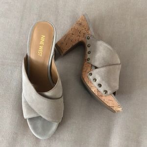 Nine West suede cork slides